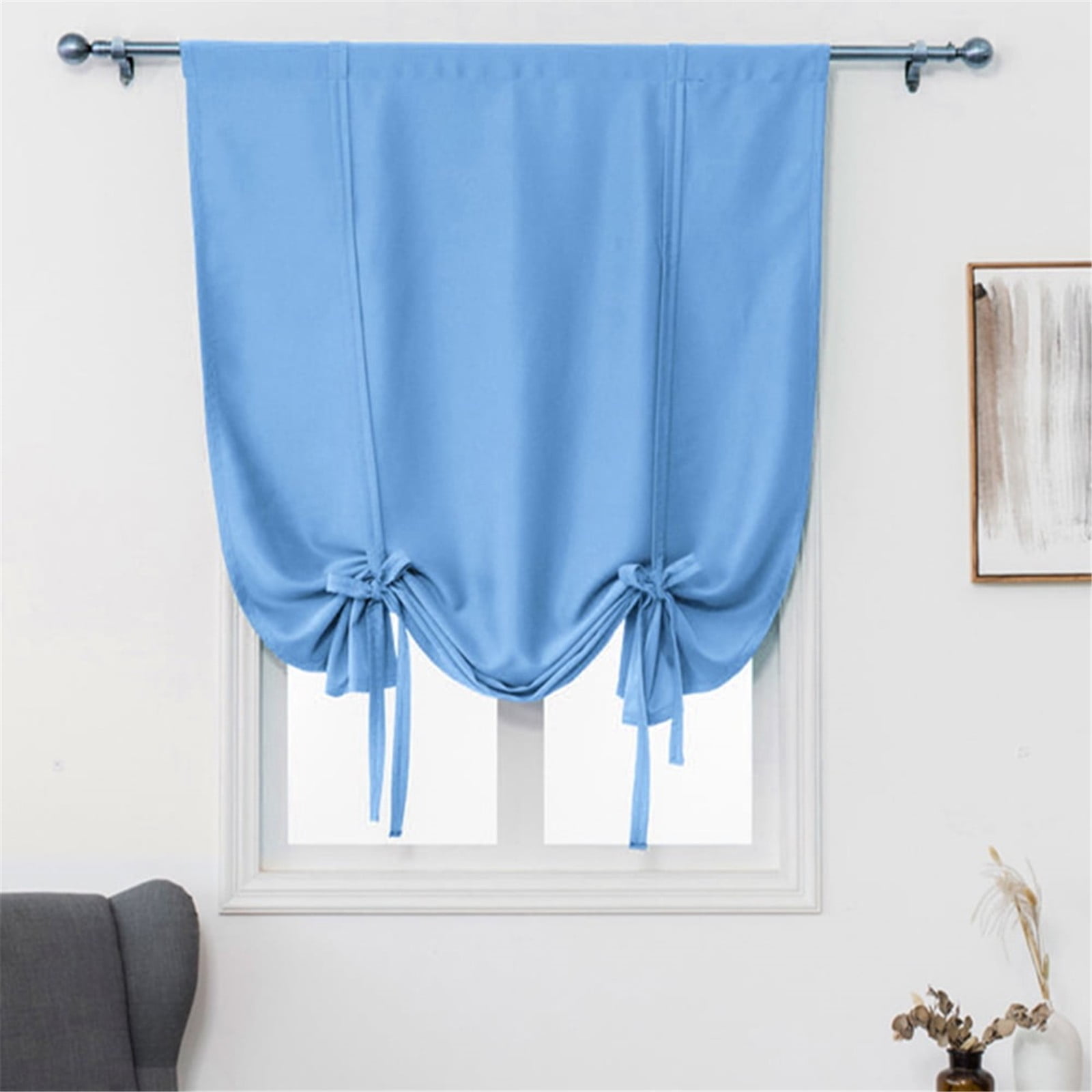 pdqouc Roman Curtain for Bathroom Kitchen Adjustable Balloon Curtains for Small Window Room Darkening Shades Drapes Panel Rod Pocket Solid Tie Up Multi Color