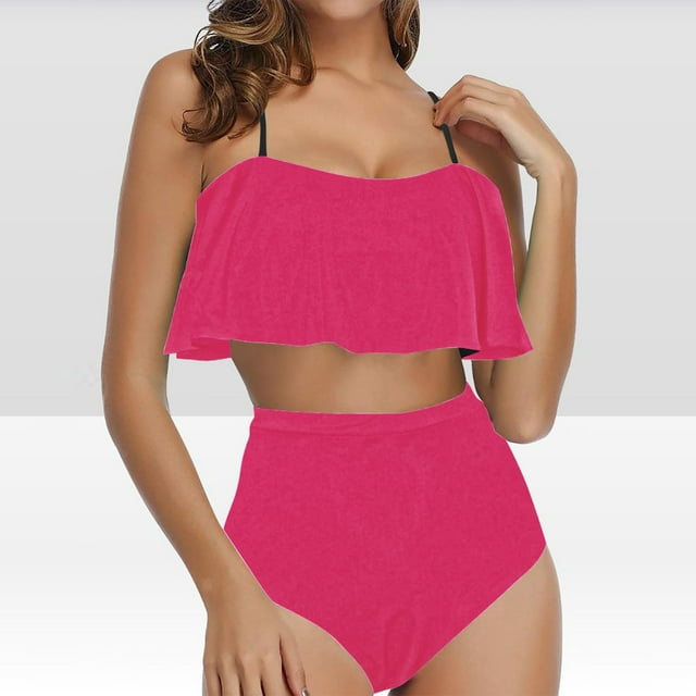 FcBaudy Womens Swimsuits Two Piece Swimsuit for Women Bathing Suit for Women Tankini Swimsuits for Women Women's Ruffled Bikini Swimsuit Set Women Swimsuit