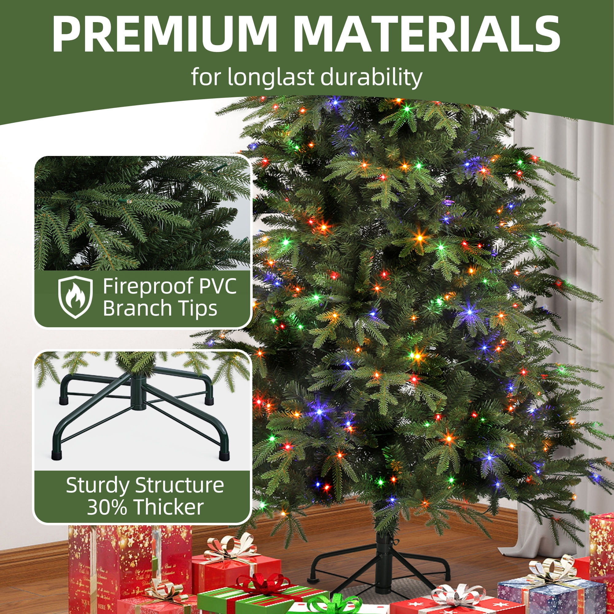 Uforic 6 ft Prelit Slim Pencil Artificial Christmas Tree with 1628 PE&PVC Tips & 300 Lights,11 Light Modes, Green