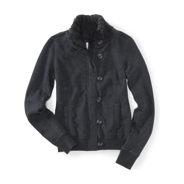 Aeropostale suéter de punto/cremallera para mujer, gris, extragrande