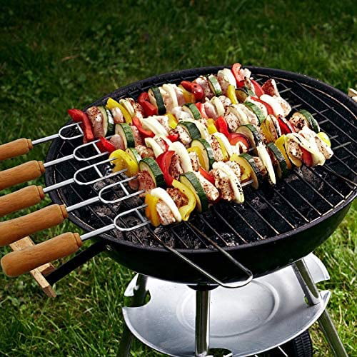 Skewers for Grilling Stainless Steel BBQ Sticks with Wooden Handle 16 inch Kabob Skewer with Campfire Roasting Bag 8 PCS 8pcs 