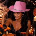 thumbnail image 5 of Women's Western Cowboy Hat Rhinestone Cowboy Cowgirl Hat Glitter Wide Brim Felt Fedora Hats Unisex Rolled up Caps Pink One Size, 5 of 8