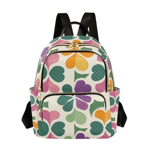 FORMRS Mini Backpack Purse for Women Travel Daypack Casual Shoulder Bag, Purple Clover Pattern