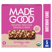 Angle View: MadeGood Chocolate Drizzle Birthday Cake Flavor Granola Bars, 5 Count (0.85oz Each)
