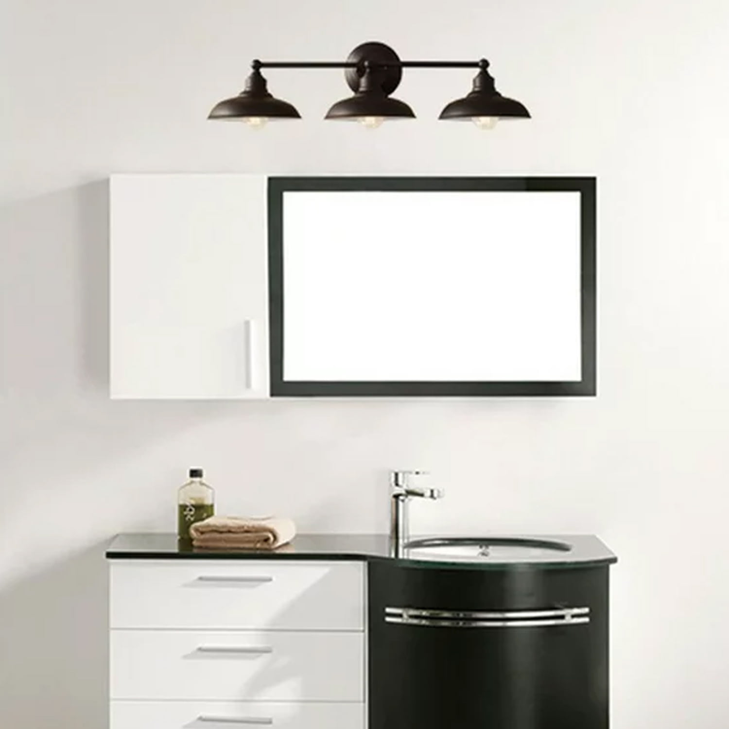 Better Homes & Gardens 3-Light Bronze Dimmable Electric Mordern Vanity Lights with Painted Glass