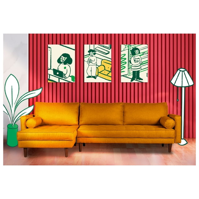 Sofá Cama Modular De Lino Mostaza Makora Modelo Nadine