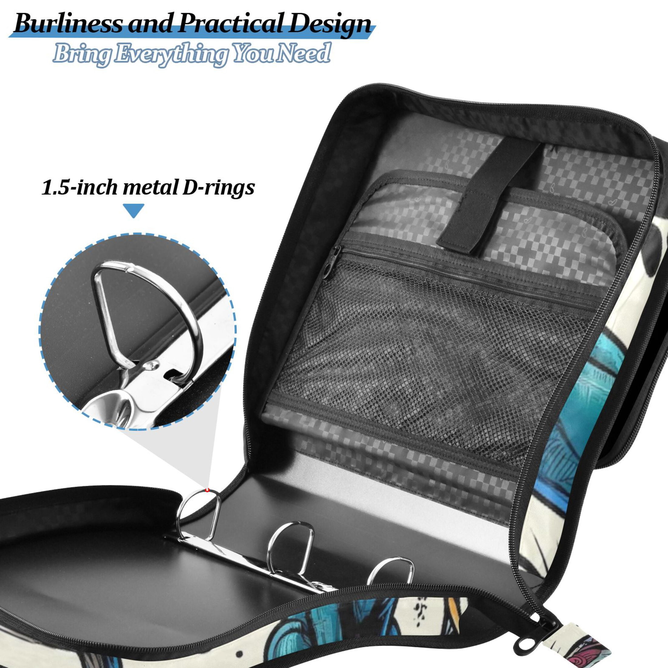 3 Ring Zipper Binder with Shoulder Strap Waterproof Trapper Keeper 2 Inch D-Ring 500 Sheets Capacity Cat and Dog Paw