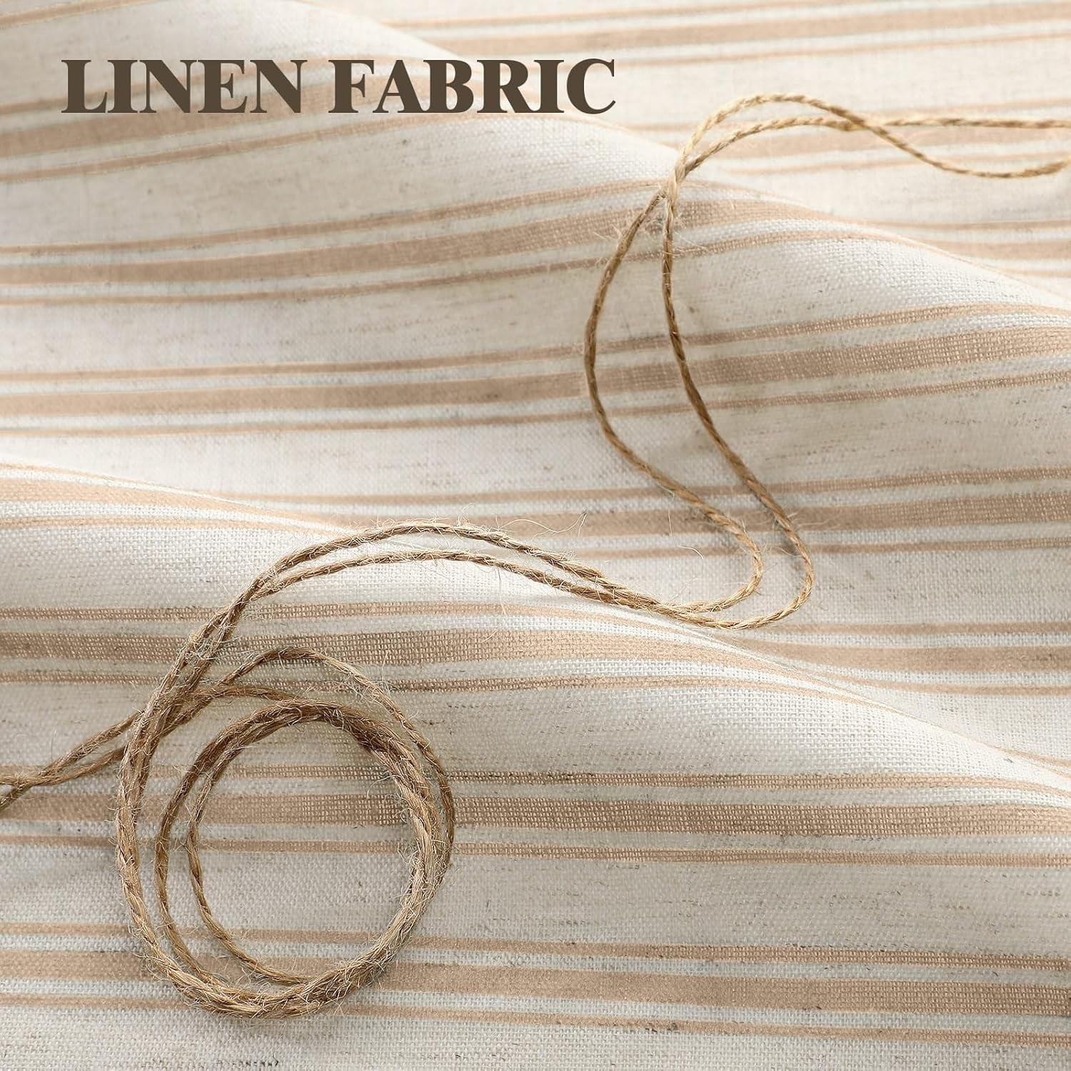 JJCOITR Farmhouse Shower Curtain with Ruffle Hem Linen Shower Curtains for Bathroom Country Vintage Rustic Natural Fabric, Cream-Beige Stripe 72" W x 72" L