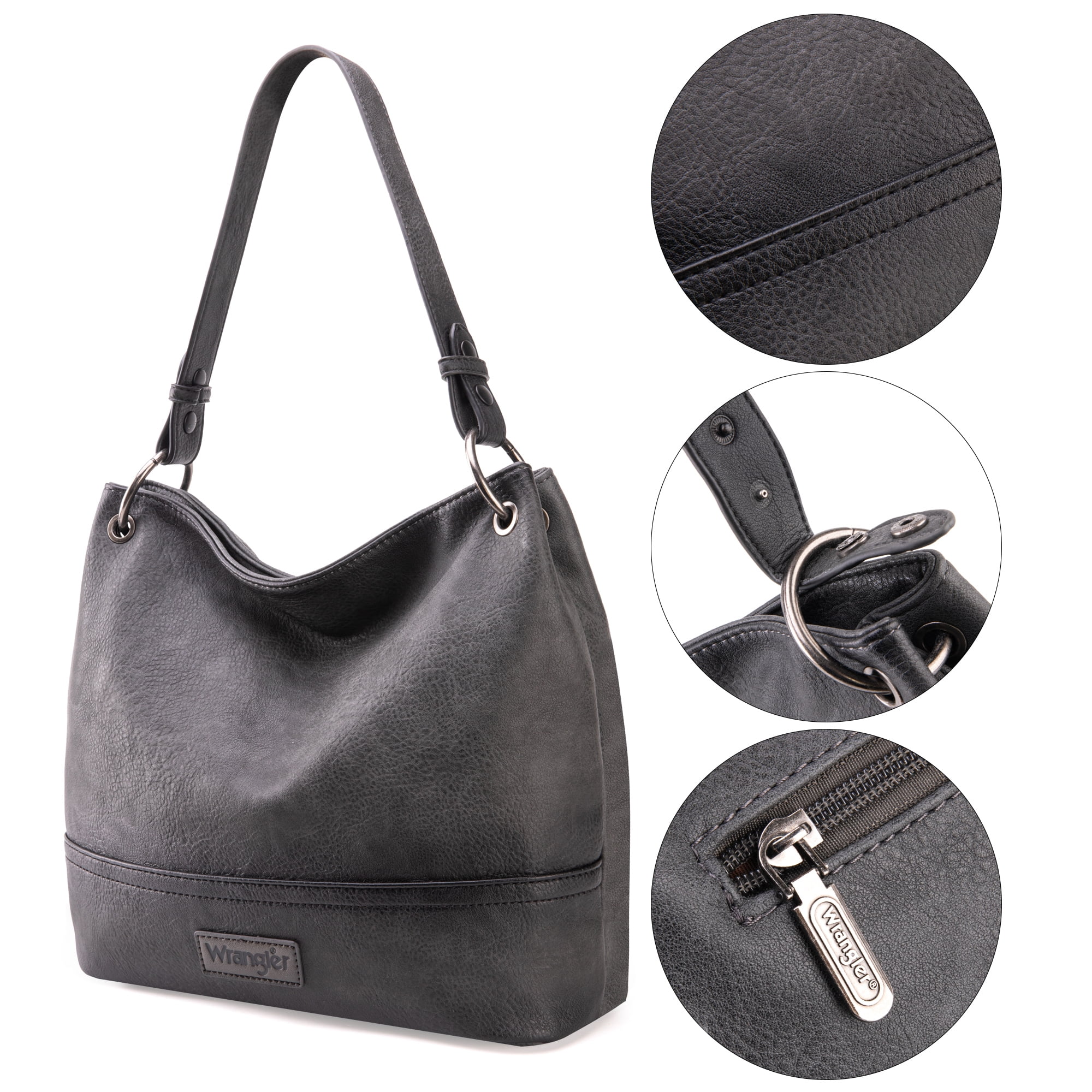 Wrangler Hobo Bags for Women Vegan Leather Top Handle Shoulder Purses and Handbags, Grey