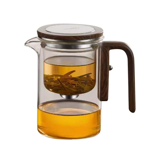 Strainers Water Separation Glass Teapot with Wooden Handle - Magical Infuser Teapot Design for Tea Brewing - Clear Teapot for Home and Kitchen Use