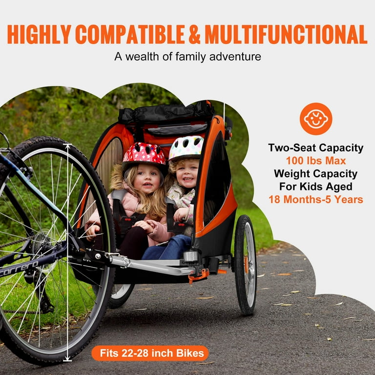 SKYSHALO Child Bike Trailer Dual Seating for Toddlers Convertible 2 in 1 Canopy Stroller Foldable Tow Behind Bicycle Carrier Universal Fit