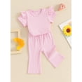 thumbnail image 4 of Musuos Baby Girl Casual Outfit 0-18Months Solid Color Short Sleeve Romper with Flare Trousers 2Pcs Summer Clothes, 4 of 10
