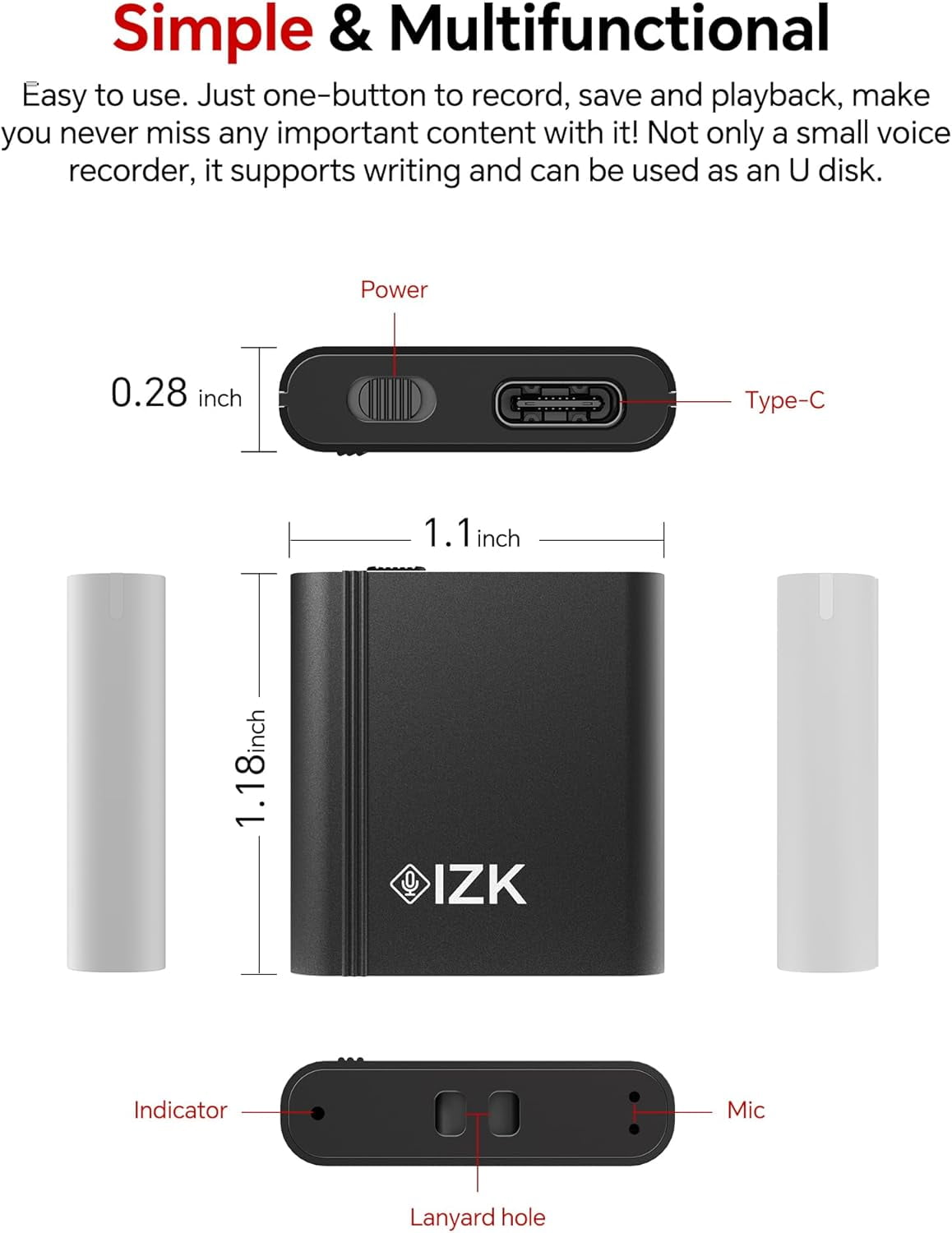 128 B Di ital Voice Recorder, Rechar eable Audio Voice Activated Recorder – Perfect for Recordin Lectures, Meetin s, Conversation and Interviews MicroSD Card (128 B Black)