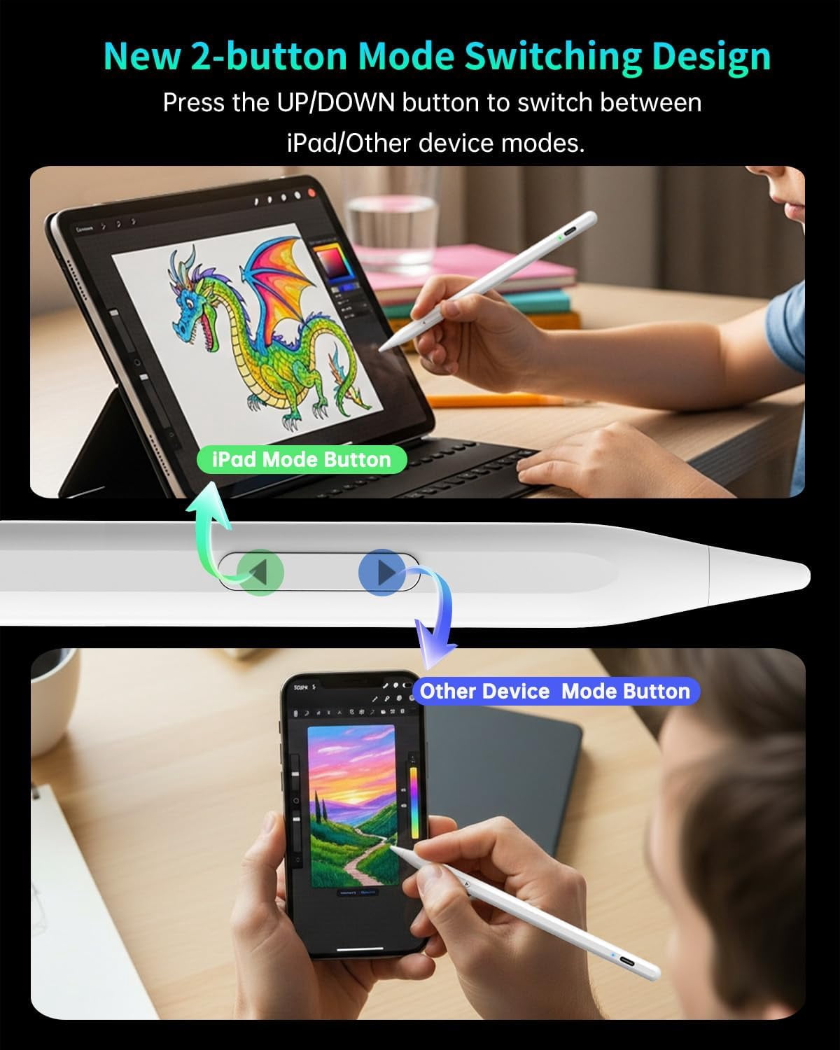 Universal Stylus Pen for Apple iPhone & Android & iPad, 2X Fast Charge Active Stylus Pencil for All Touch Screen, High Sensitivity Capacitive Stylus for Smartphone Apple Watch Tablet-White