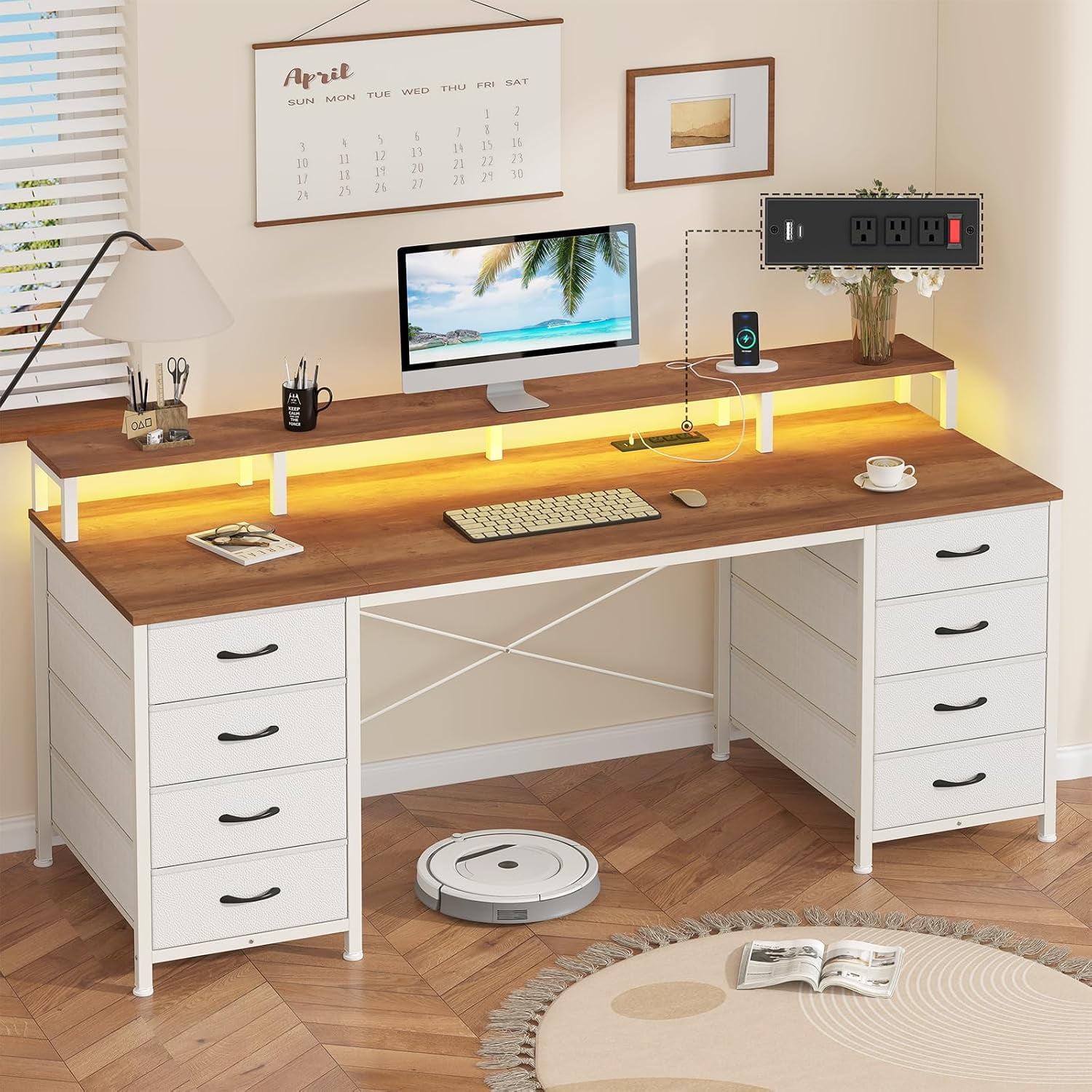 Computer Desk with 8 Drawers, Large Storage Writing Desk for Home Office, Bedroom, Living Room