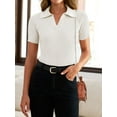 thumbnail image 4 of Women's Short Sleeve V Neck T Shirts 2024 Summer Knit Slim Fitted Basic Solid Color Tee Tops, 4 of 6