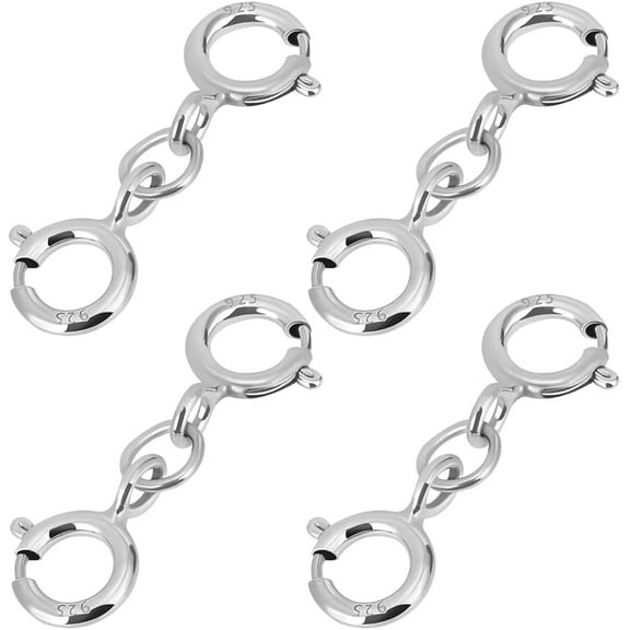 8Pcs 925 Sterling Silver Double Spring Ring Clasps Platinum 16mm