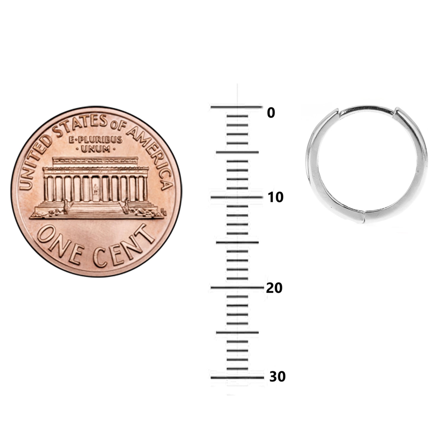 10K Solid White Gold Huggies Hoops Earrings 2mm x 13mm