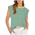thumbnail image 1 of T-shirts d'Été pour Femmes Manches Courtes Mode Rayé Col Rond Débardeurs Décontractés Coupe Ample T-shirts (L, Vert), 1 of 3