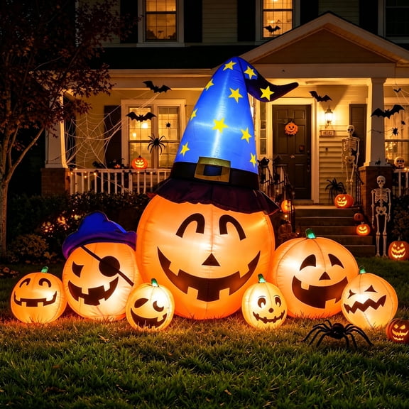 Goosiay 8.7ft Long Halloween Inflatable Pumpkin Decoration with Built-in LED Lights, Large Outdoor Blow-Up Yard Decor for Lawn, Garden, Porch, Haunted House and Halloween Party