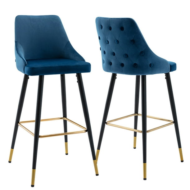 Barstools Set Of 2 Tall Bar Chairs, Kitchen Bar Stools Blue Velvet