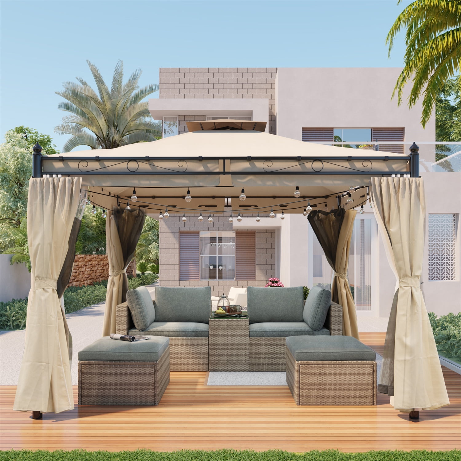 Outdoor Patio Gazebo, 9x9FT Garden Gazebo with Mosquito Nets