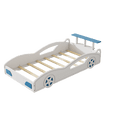 thumbnail image 4 of Kumix Platform Bed Twin Size, Car-Shaped Platform Bed with Wheels and Guardrail for Kids Teens Boys and Girls, Wooden Race Car Bed for Bedroom, No Box Spring Needed, Noise-Free, White & Blue, 4 of 7