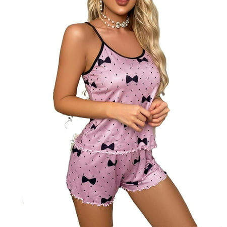 

Cute Polka Dot Cami Short Sets Sleeveless Baby Pink Women s Pajama Sets (Women s)