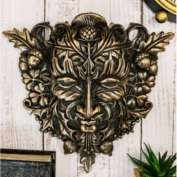 Faux Bronze Autumn Acorn And Clover Greenman Wall Decor Plaque Maxine Miller