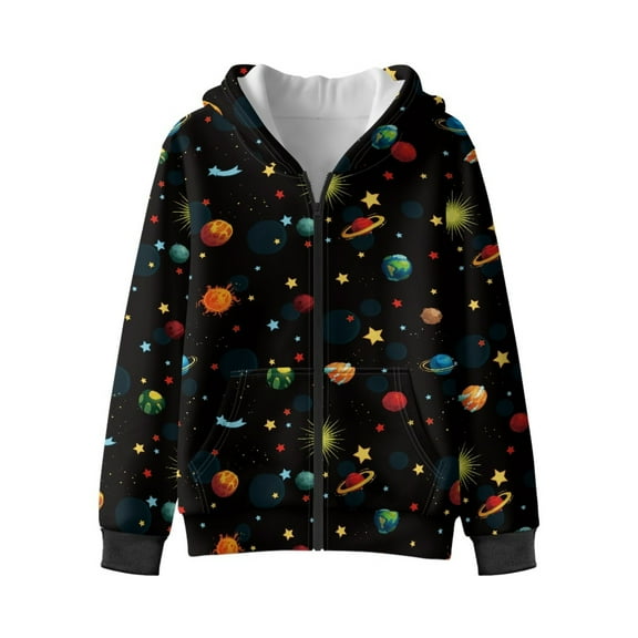 Xixirimido Colorful Planets Galaxy Printed Kids Hoodies for Boys Girls Zip Up Hoodie Sweatshirt 3D Graphic Long Sleeve Pullover Top with Pocket for Fall Winter for 12-14 Years
