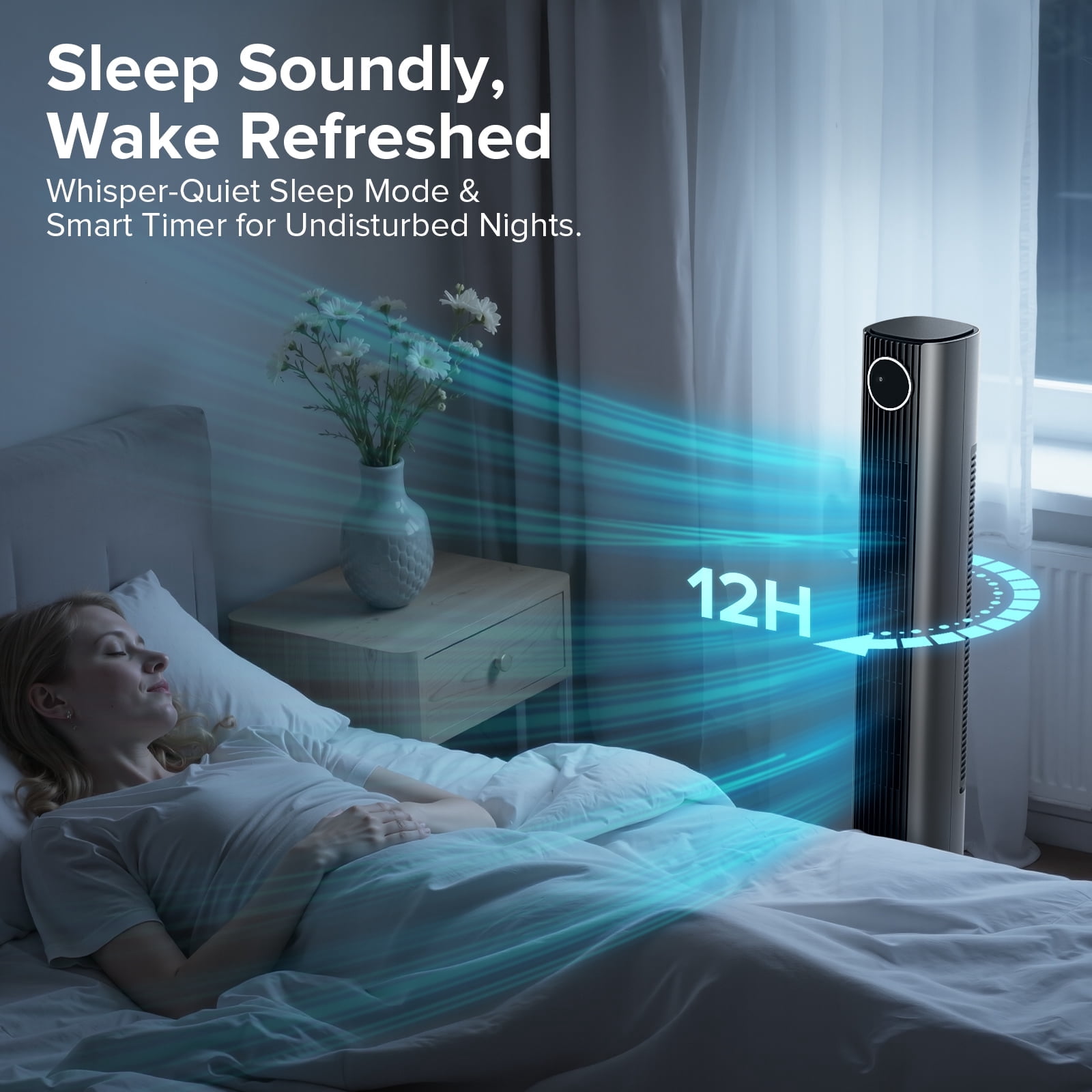 Electactic 35" Oscillating Tower Fan, Bladeless Floor Fan with Remote, 4 Modes & 3 Speeds, 12H Timer, Quiet & Family-Safe, LED Display, 85° Wide Cooling for Bedroom & Home (Gray)