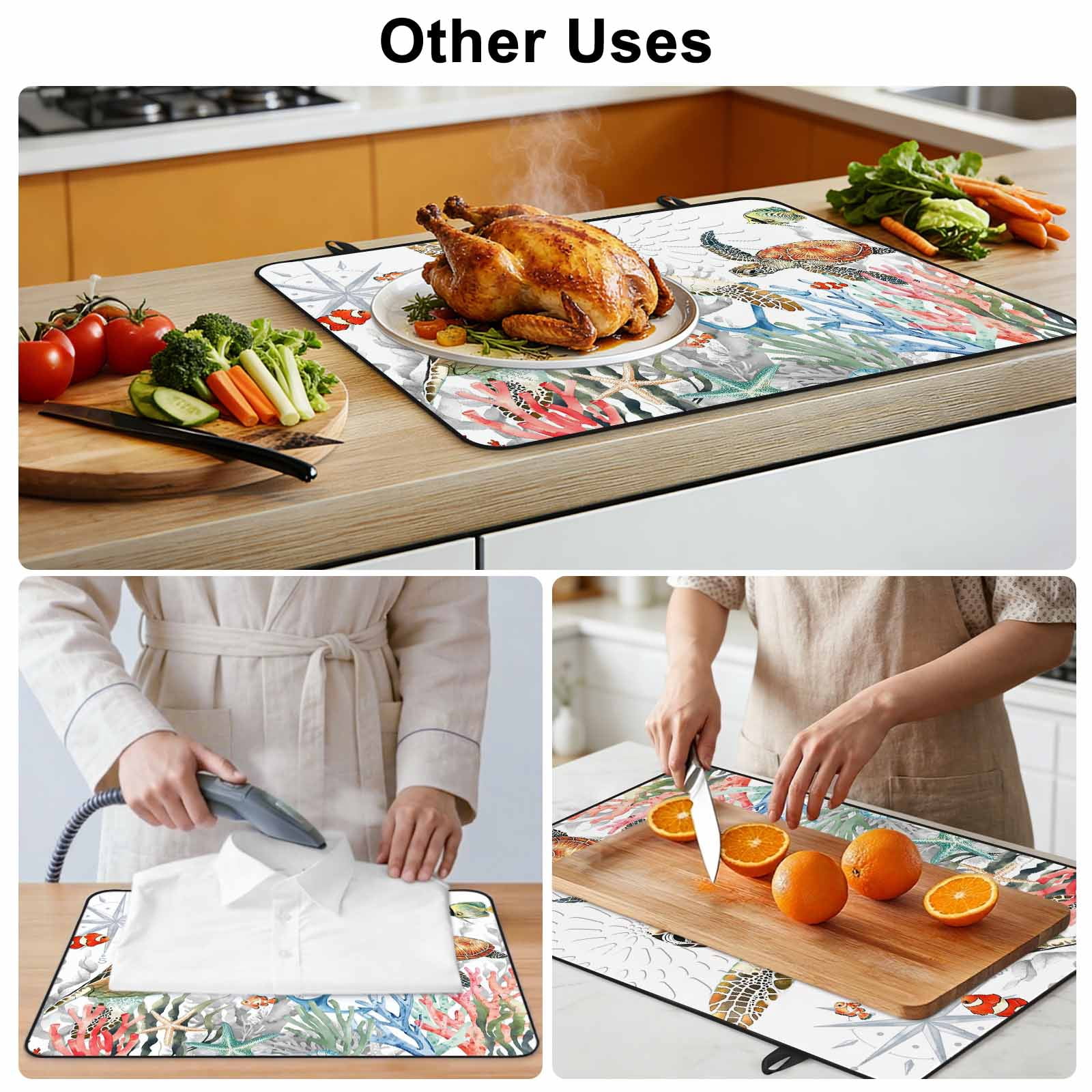 Brown Sea Turtle Coastal Stove Top Cover for Electric Stove, Heat-proof & Non Slip Glass Top Stove Cover Protector, Summer Beach Coral Starfish Nautical Kitchen Flat Cooktop Rubber Mat 24x21 Inches