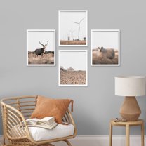 PixonSign Framed Wall Art Country Deer & Antelope Prints, Set of 4 Southwest Desert Animals Landscape Wall Decors, Nature Wall Décor, Adhesive Canvas Poster, Modern Home Artwork - 8"x10" White