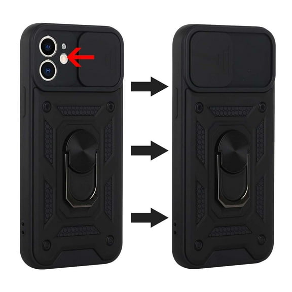 For Apple iPhone 13 Pro (6.1") Hybrid Cases with Slide Camera Lens Cover and Ring Holder Kickstand Rugged Dual Layer Heavy Duty Hard ,Xpm Phone Case [Black]