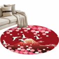 thumbnail image 6 of Red Mountains Round Rug 4ft Washable Circle Entryway Rugs Non Slip Modern Aesthetic Cherry Blossoms Cranes Area Rug Indoor Floor Carpet for Bedroom Kitchen Living Room Home Office Dining Room Nursery, 6 of 8