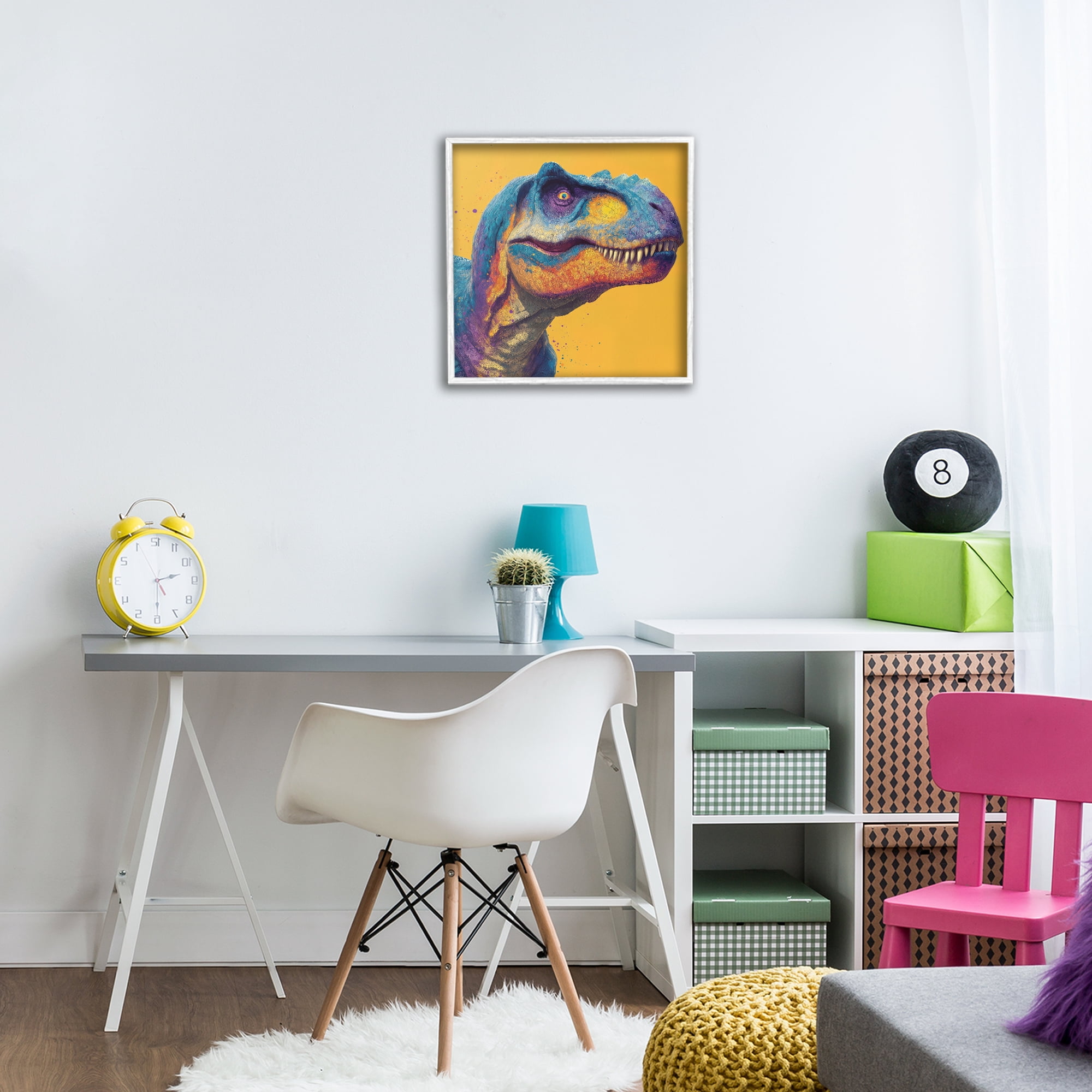 Stupell Industries Vibrant T-Rex Portrait White Framed Giclee Art, design by Wumples