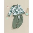 thumbnail image 3 of FEORJGP Toddler Boys Ireland Festival Outfits Infant Long Sleeve Sweatshirts Green Shamrock Print Pullover Crew Neck Tops and Drawstring Long Pants Newborn 2Pcs Loose Casual Clothes Set, 3 of 9