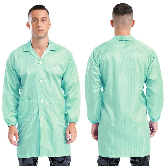 Hansber Unisex Workshop Uniform Resistant Work Coat Long Sleeve Dustproof Lab Jacket with Cuff Green 4XL