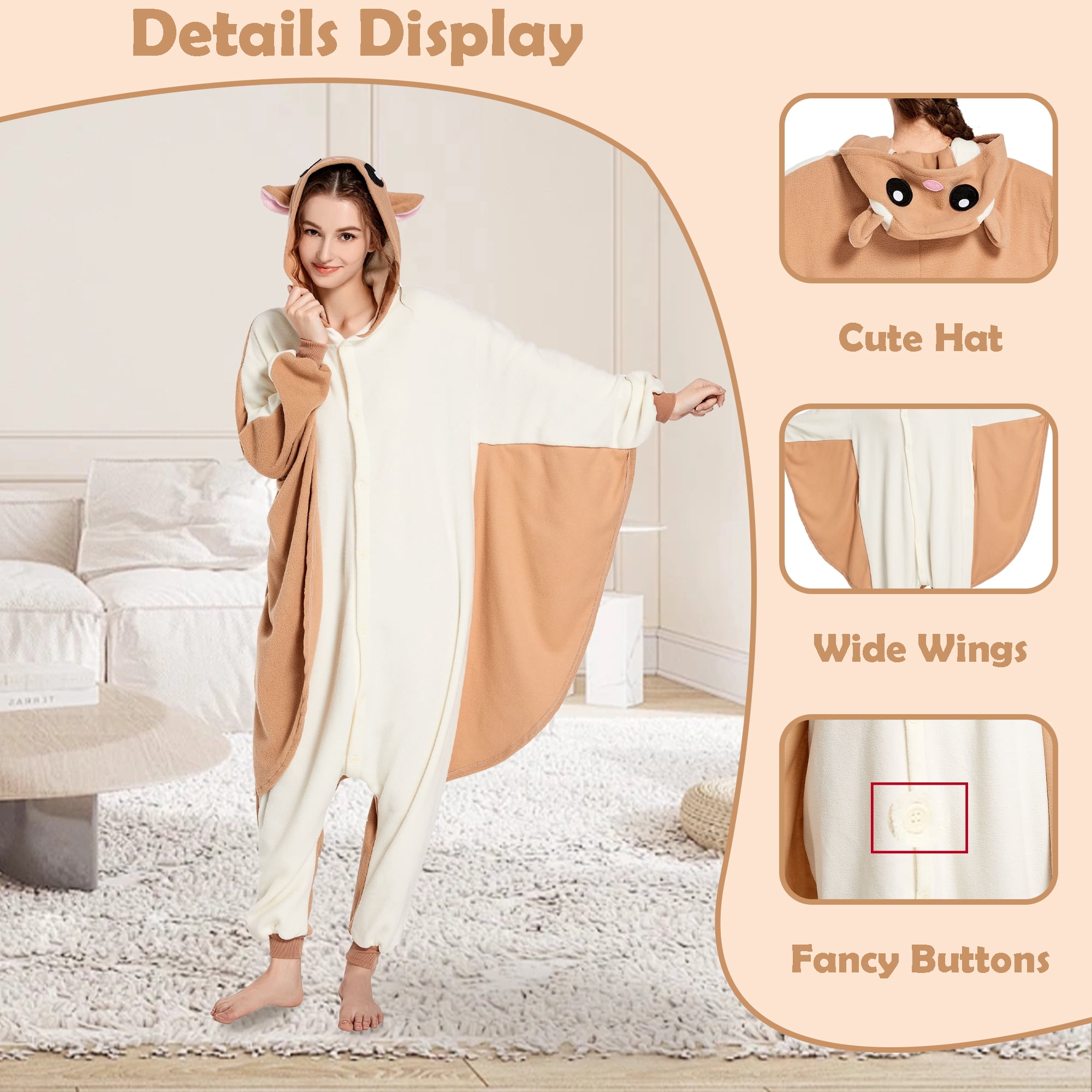 Flying Squirrel Onesie Adult CANASOUR Brown Animal One-piece Pajamas Cosplay Polyester Suit X-Large