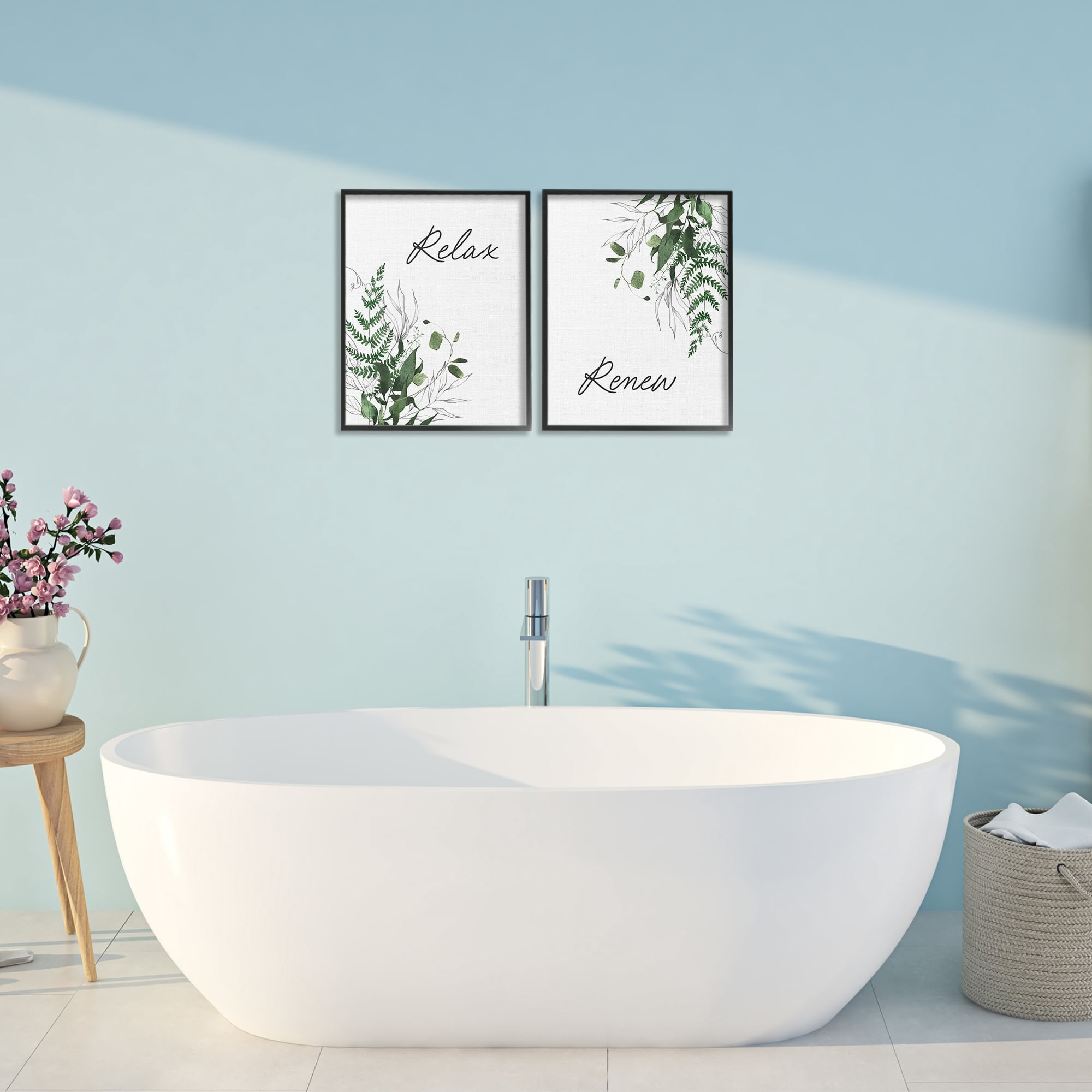 Relax Renew Botanical Leaves 2 Piece Black Framed Giclee Art Set, design by Lettered and Lined