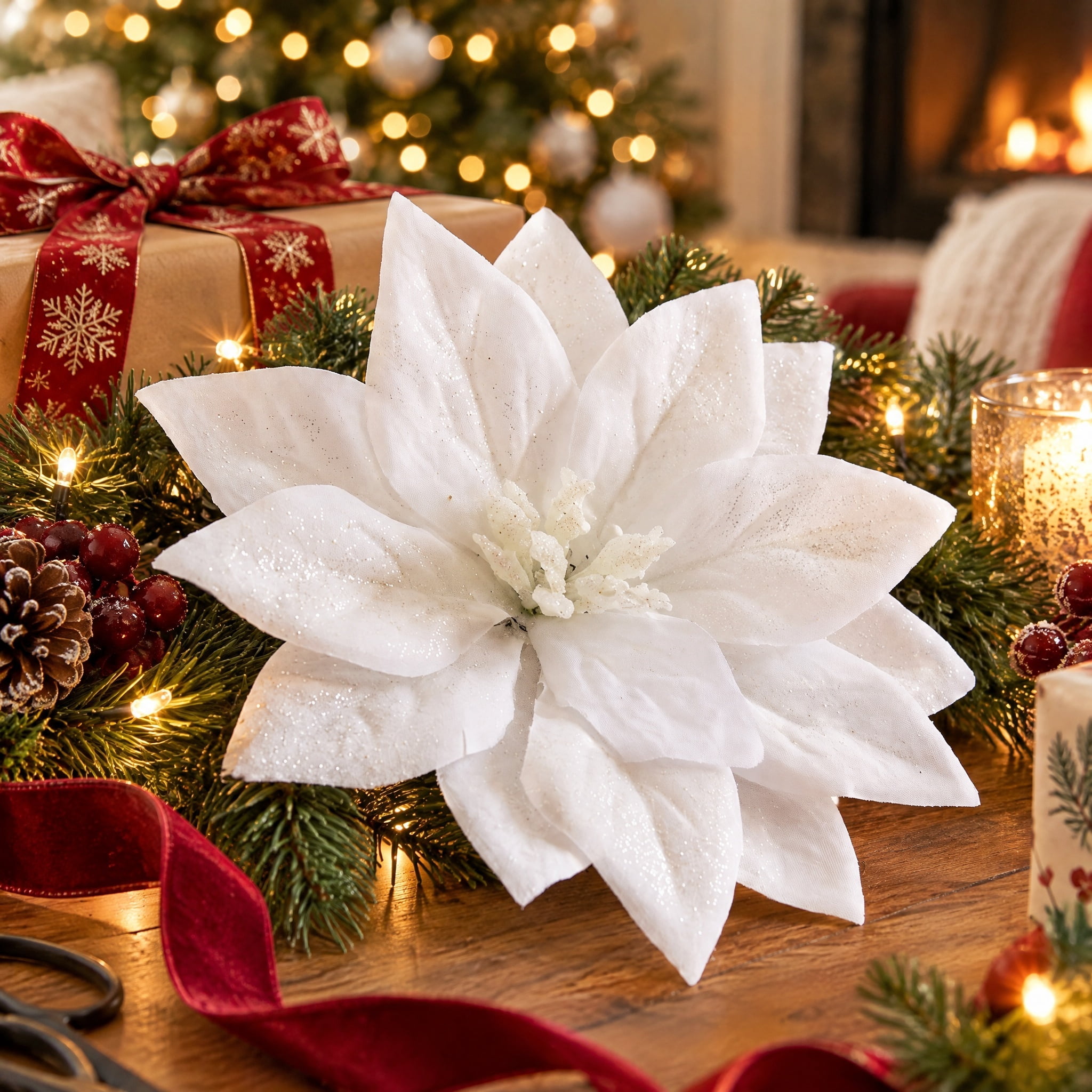 White Poinsettia Mini Christmas Clip Ornament, 4", by Holiday Time