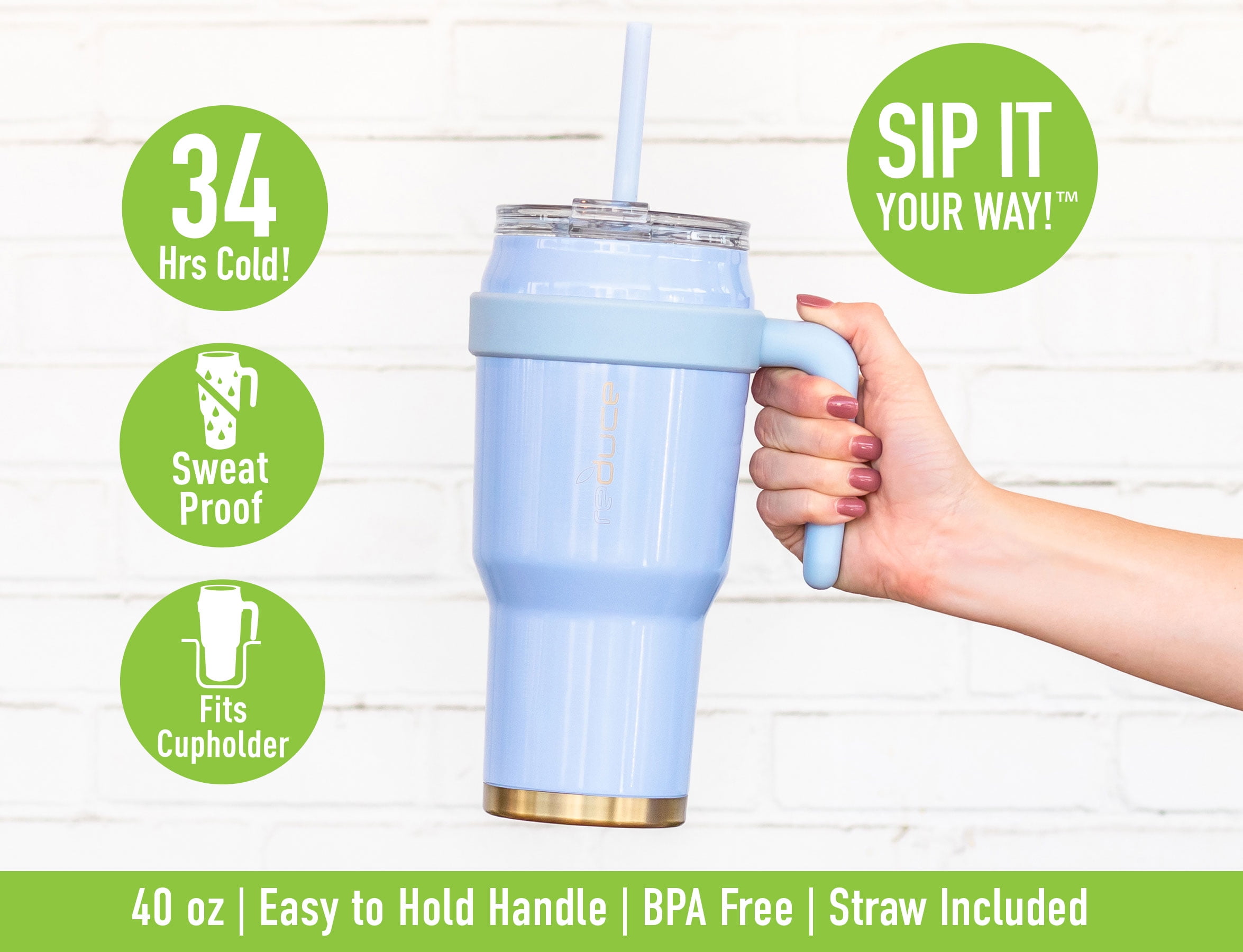 Reduce Vacuum Insulated Stainless Steel Cold1 40oz Tumbler with Handle, 3  Way Lid, & Straw: Everglade with Opaque Gloss Finish 