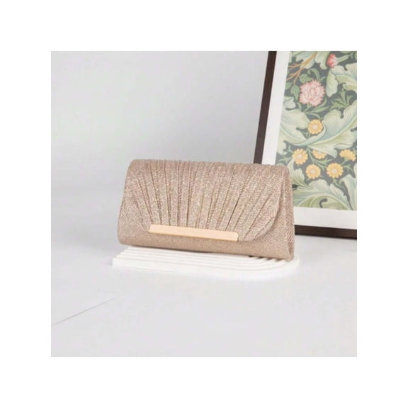 Champagne Pleated Sparkle Clutch Bag Evening Handbag