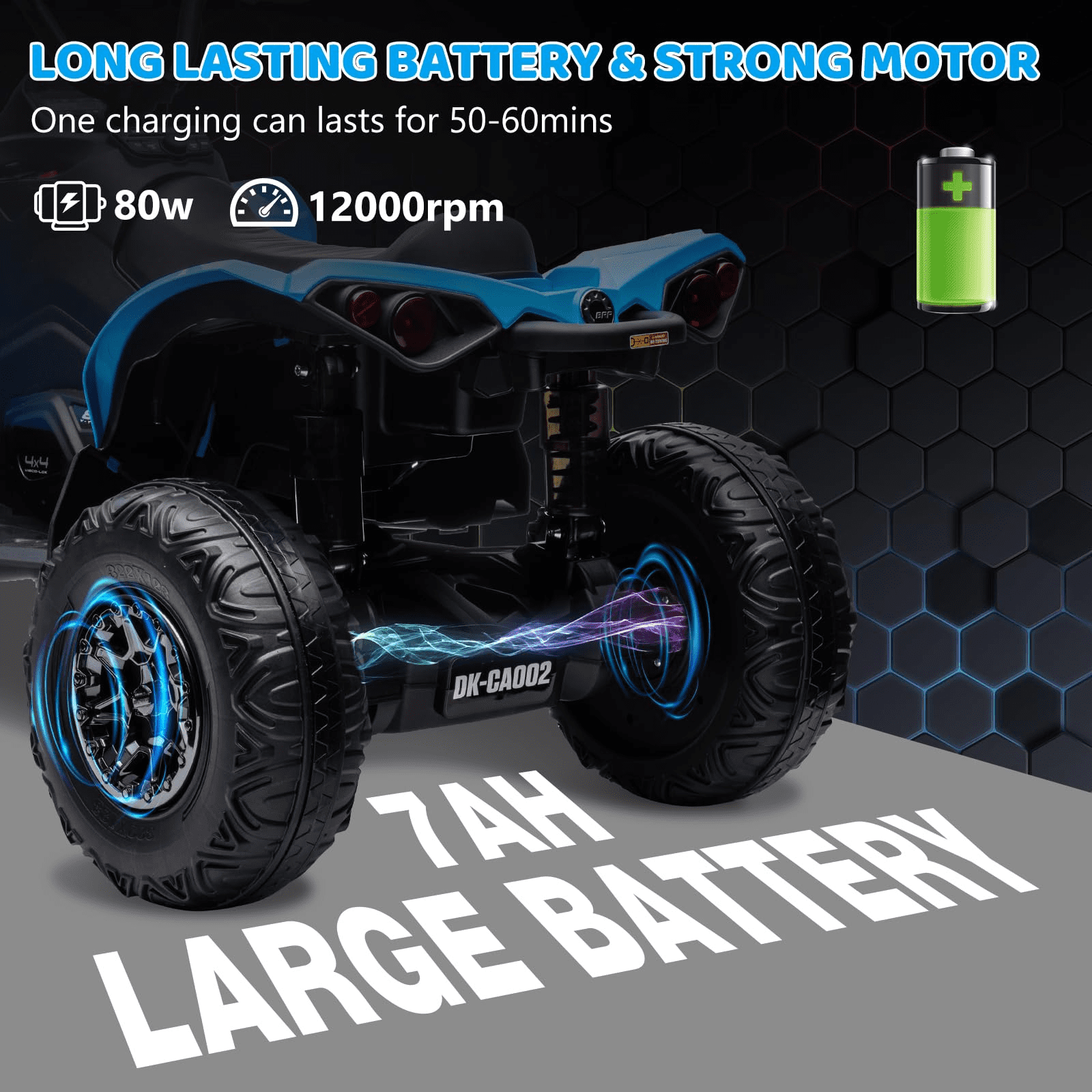Towallmark Kids Atv Quad 4 Wheeler, 12V Ride on Toy Car Bombardier Licensed BRP Can-am Electric Vehicle, w/LED Lights, Bluetooth, Music,for 3-8 Year Old, Blue