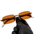 thumbnail image 5 of Luxury Designer Retro Gold Frame Rimless Brown Tint Men's Frameless 90's Rectangular Lens Sun Glasses Hip Hop White Arm Shades Square Buffs Sunglasses For Men Women, 5 of 6