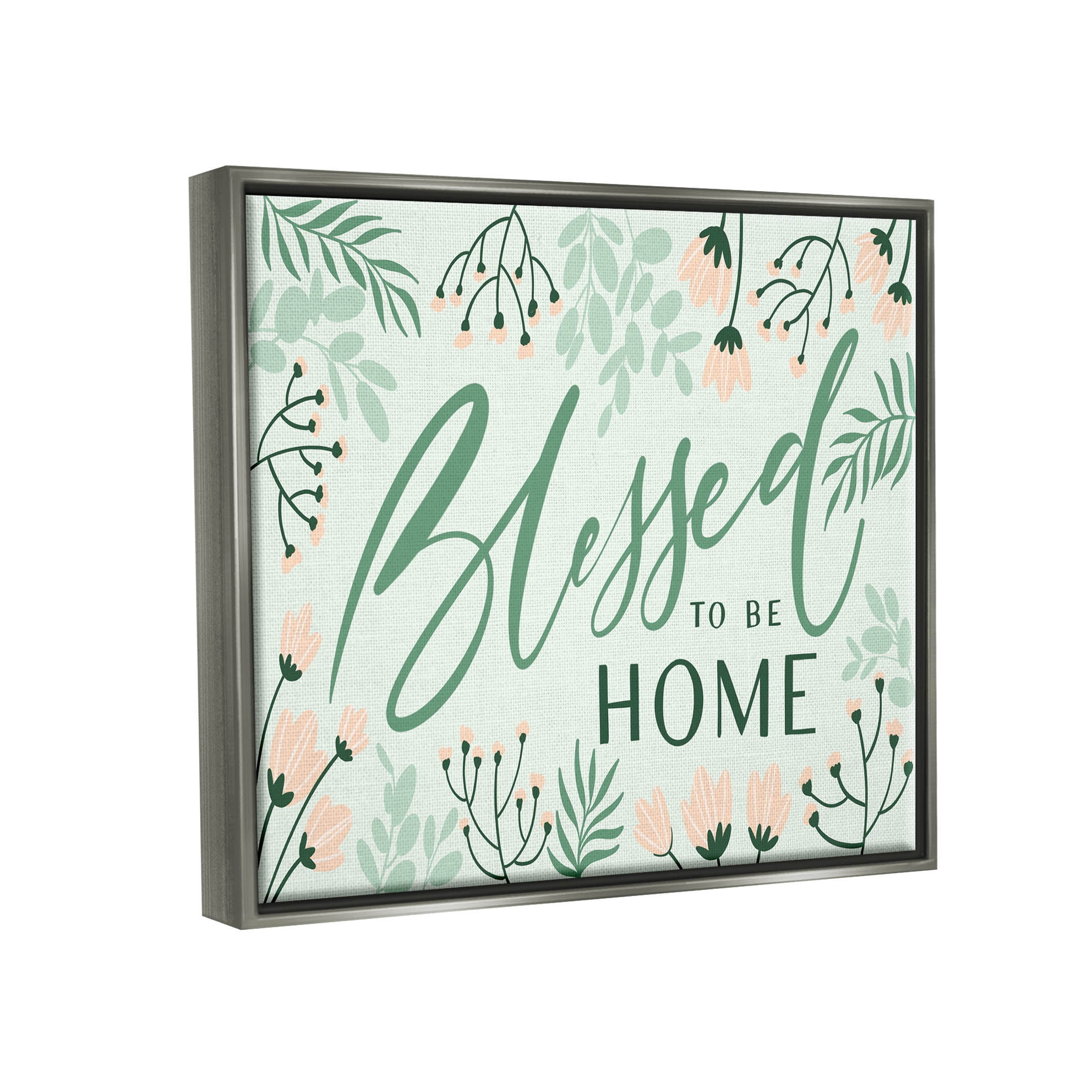 Blessed To Be Home Floral Border Botanical & Floral Graphic Art Luster Gray Framed Art Print Wall Art