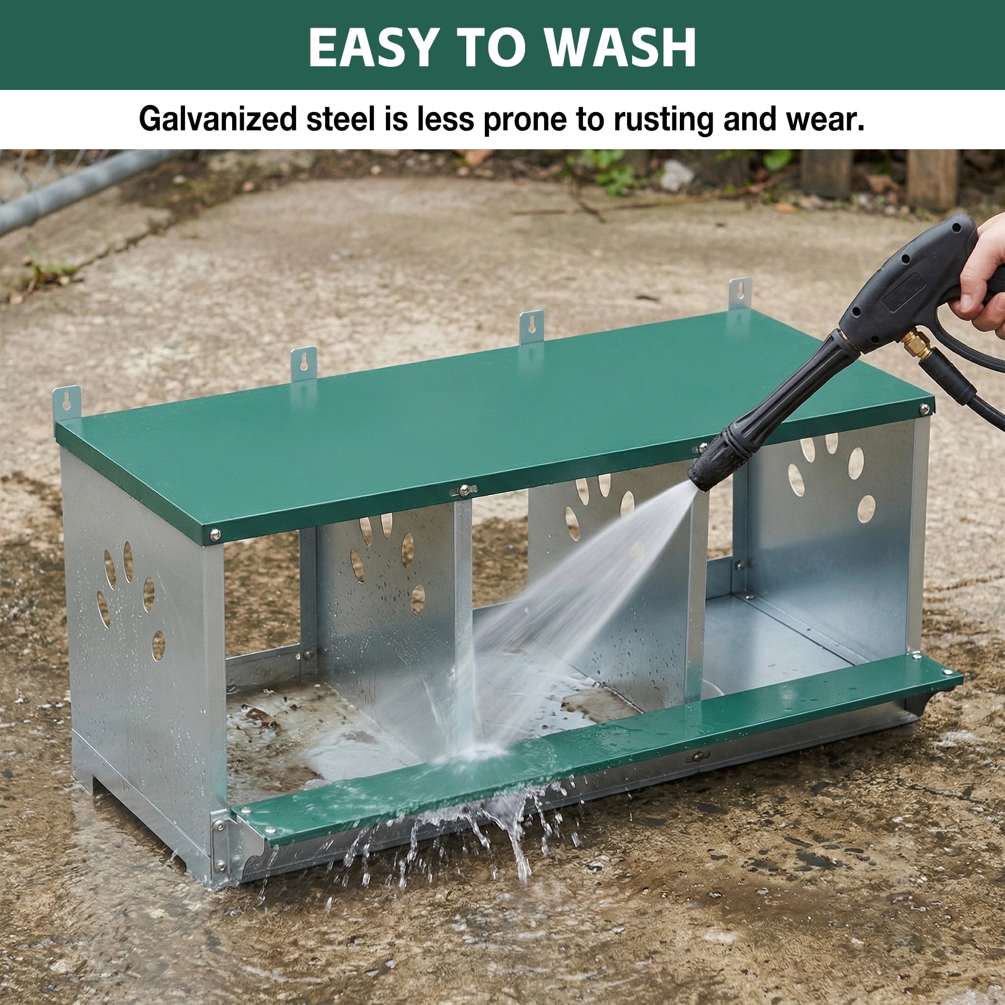 Nesting Box for Chickens, 3-Compartment Galvanized Steel Heavy Duty Metal Egg Laying Box with Ventilation Holes for Poultry Coop, Green