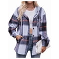 thumbnail image 3 of Women'S Hooded Long Sleeve Classic Plaid Shirt Button Casual Jacket Cardigan Woolen Coat with Side Pockets Black XL, 3 of 9