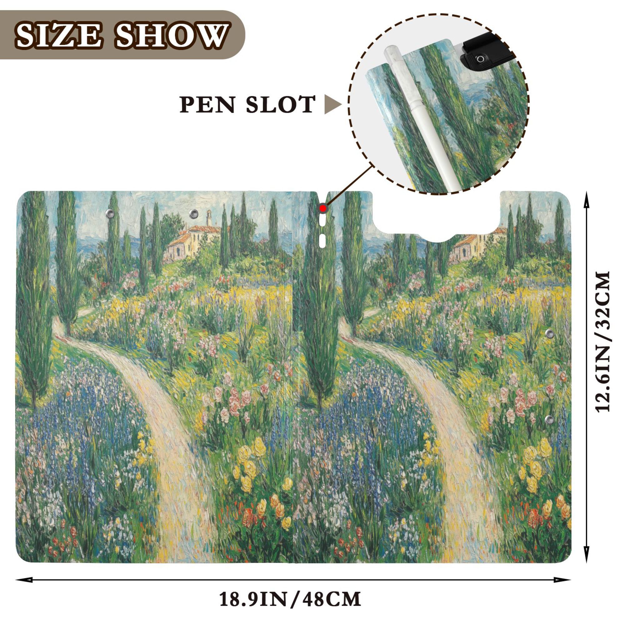 FORMRS A4 Clipboard Folder with Pen Holder Horizontal Foldable School Office Binder, Art Garden Scene