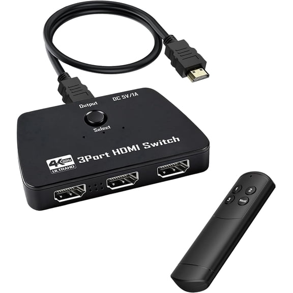 Combos UHD 3-Port Video Switcher w/ HDMI Cable & Accessories, Wide Compatibility for Roku, Xbox Series, Laptops, PC and Displays